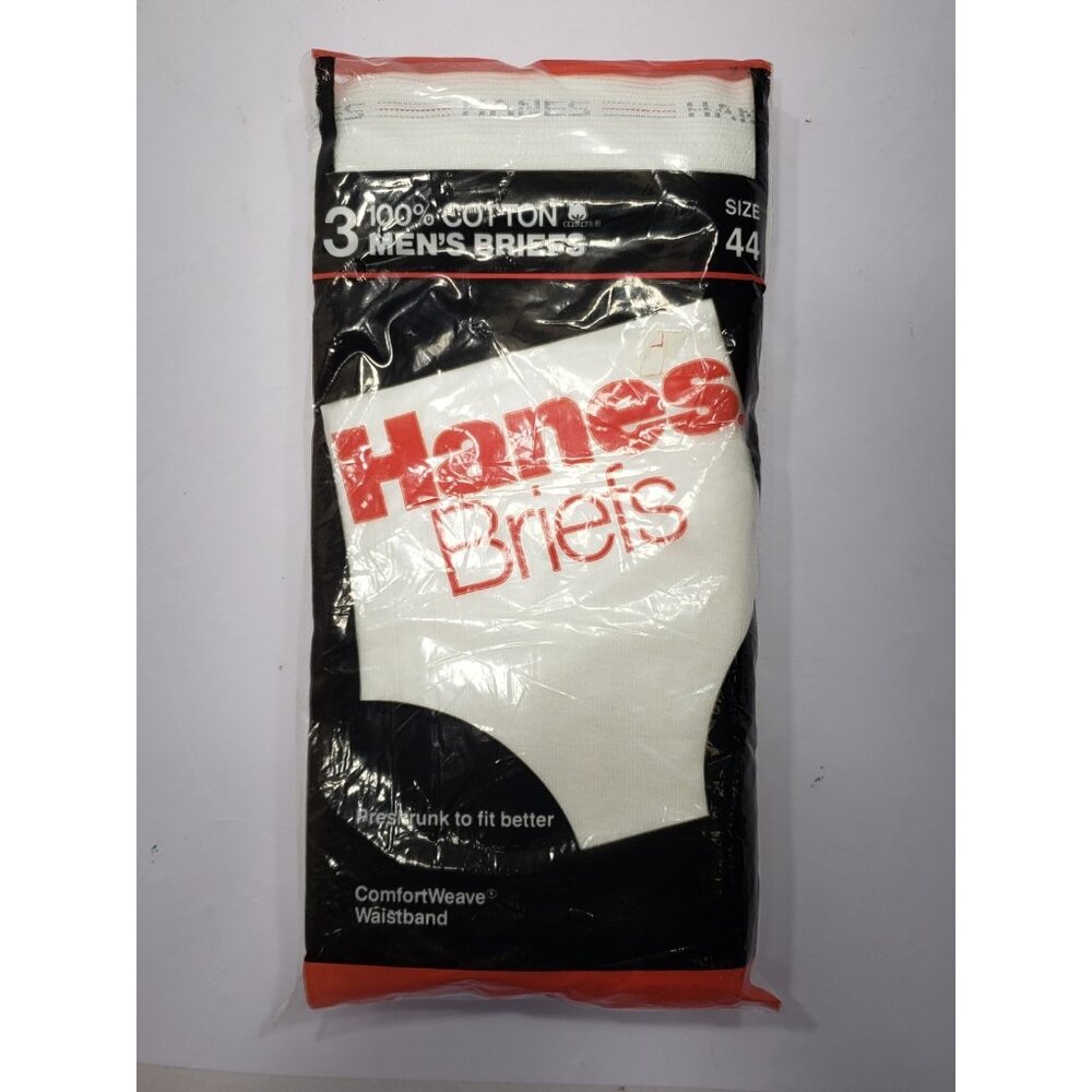 Vintage 1987 Hanes White Briefs Underwear 100% Cotton 3 pack Size 44 NEW USA